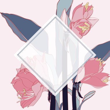 Egzotik pembe zambak çiçekleri ile tropikal orman bitkileri. Metin yer tutucu yut. Düğün evlilik olay davetiyesi. 