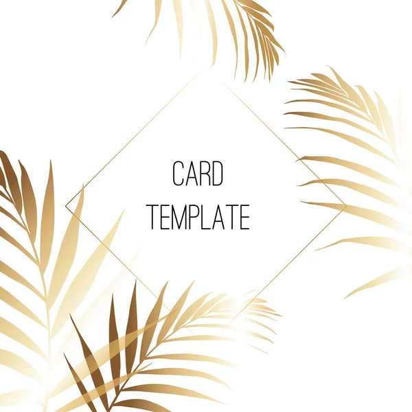 Tropical Palm Leaves Gold Invitation — Stock Vector