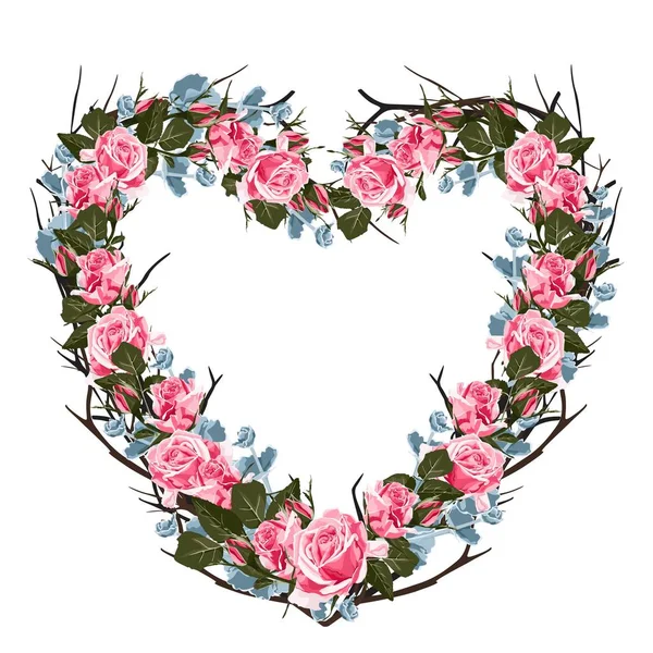 Векторная Иллюстрация Роз Сочной Рамы Красочные Цветочные Сердца Рисунок Стиле — стоковый вектор