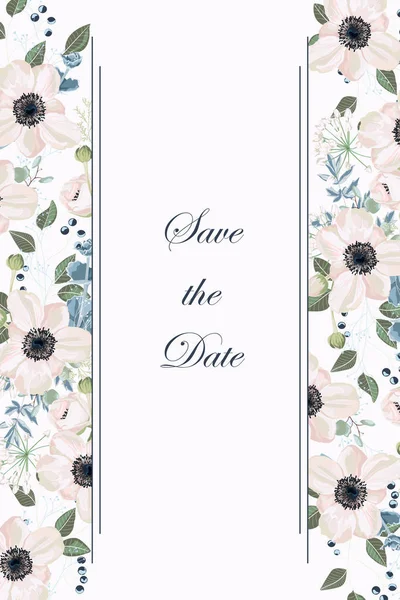 Blumenbanner Vorlage Design Für Hochzeit Einladungsplakate Mit Anemonen Blumen Und — Stockvektor