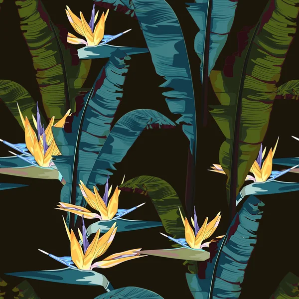 Peinture Tropicale Été Motif Vectoriel Sans Couture Avec Feuille Banane — Image vectorielle