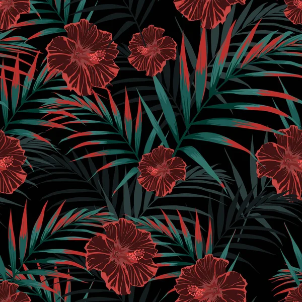 Vektor Nahtlose Tropische Muster Lebhaftes Tropisches Laub Mit Palmblättern Tropische — Stockvektor