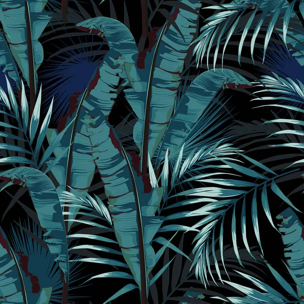 Tropic Zomer Schilderij Naadloze Vector Patroon Met Palm Bananenblad Planten — Stockvector