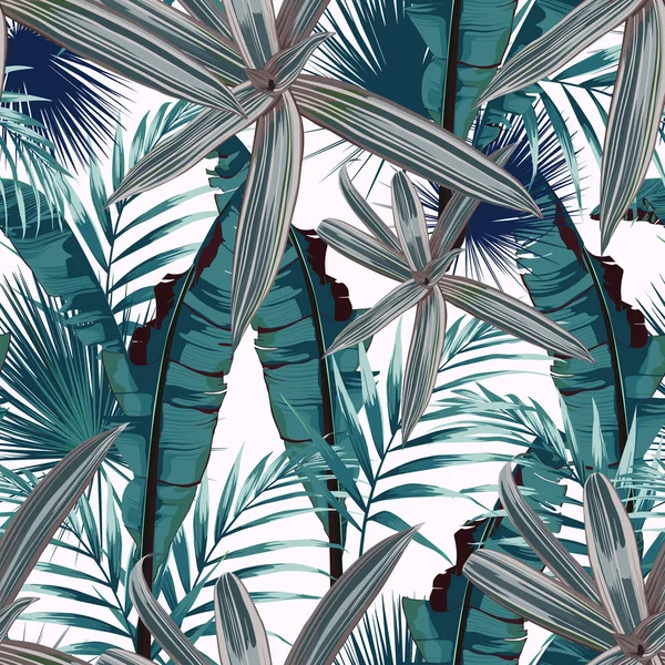 Modèle Sans Couture Avec Des Feuilles Tropicales Feuilles Palmier Foncées — Image vectorielle