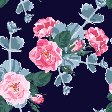 Güller ile tropik yaz boyama vektör deseni 