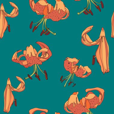 Zambaklar ile tropik yaz boyama dikişsiz vektör deseni