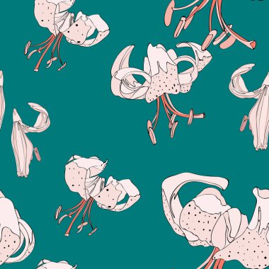 Zambaklar ile tropik yaz boyama dikişsiz vektör deseni