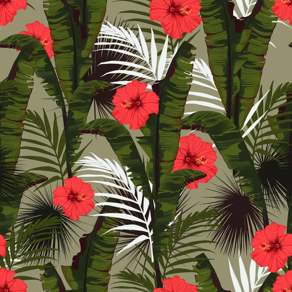 Tropický Letní Malířský Model Krásnými Květinami — Stockový vektor