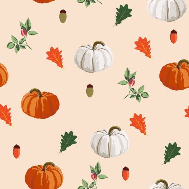 Şükran sorunsuz arka plan - yaprak ve sebze desen. Gün veren teşekkür için Suluboya tarzı vektör sonbahar illüstrasyon.