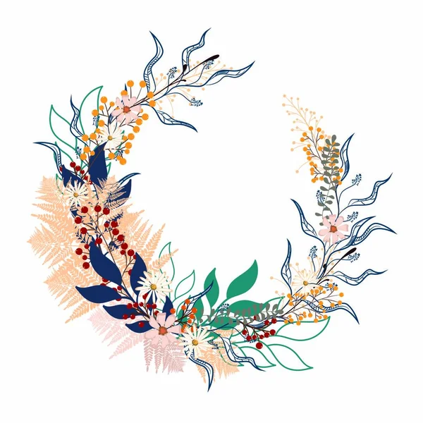 Fondo Del Círculo Floral Ilustración Redonda Otoño Con Hojas Hierbas — Archivo Imágenes Vectoriales