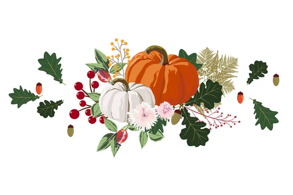 Joyeux Thanksgiving Vectoriel Floral Aquarelle Style Conception Carte Vœux Automne — Image vectorielle