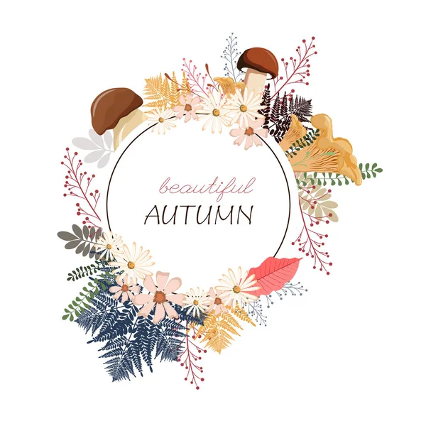 Floraler Hintergrund Raster Runde Herbstillustration Mit Blumen Blättern Kräutern Und — Stockvektor