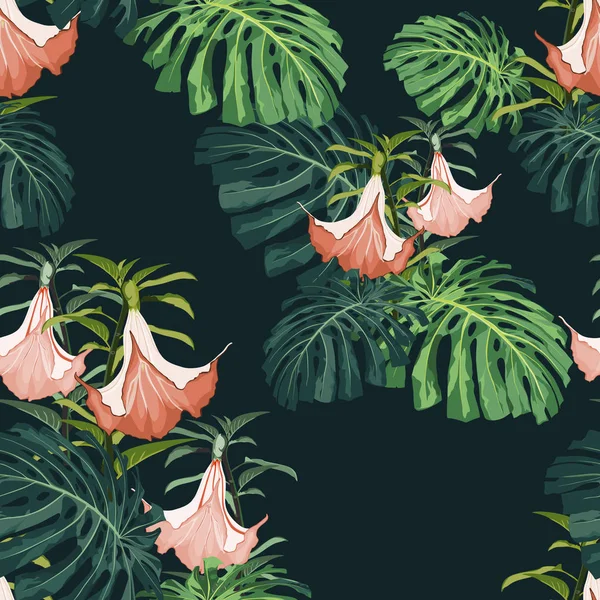 Feuilles Tropicales Sombres Lumineuses Avec Des Plantes Jungle Motif Tropical — Image vectorielle