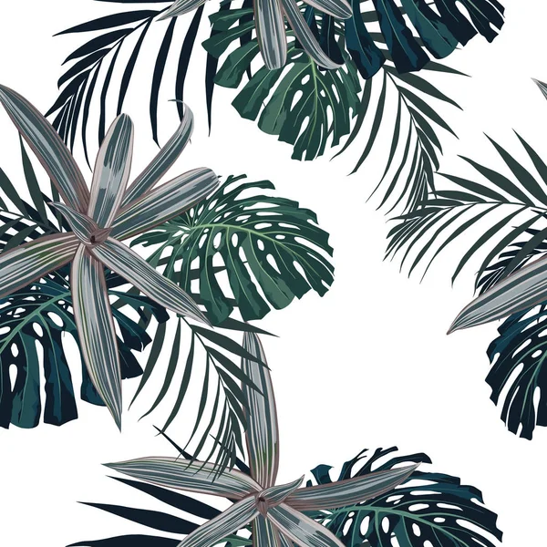 Exotische Tropische Dschungelpflanzen Nahtloses Tropisches Vektormuster Mit Dunkler Palme Und — Stockvektor