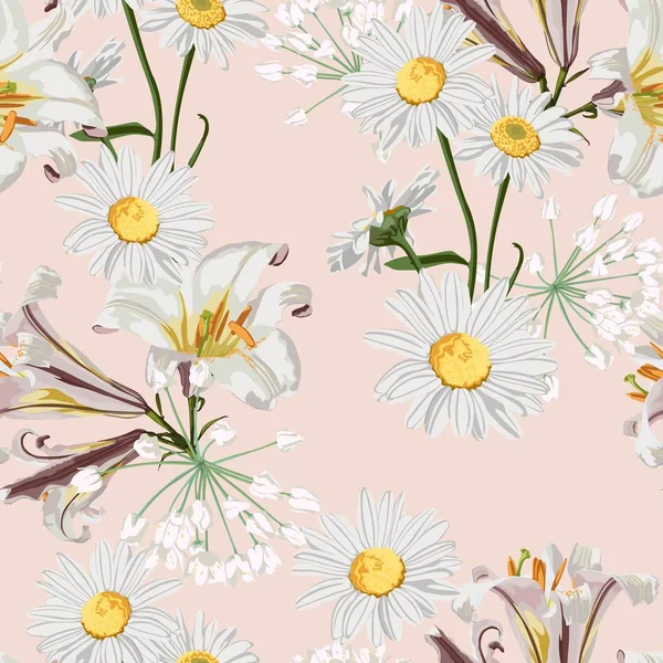 Vector Ilustración Flores Hermosas Patrón Fondo — Vector de stock