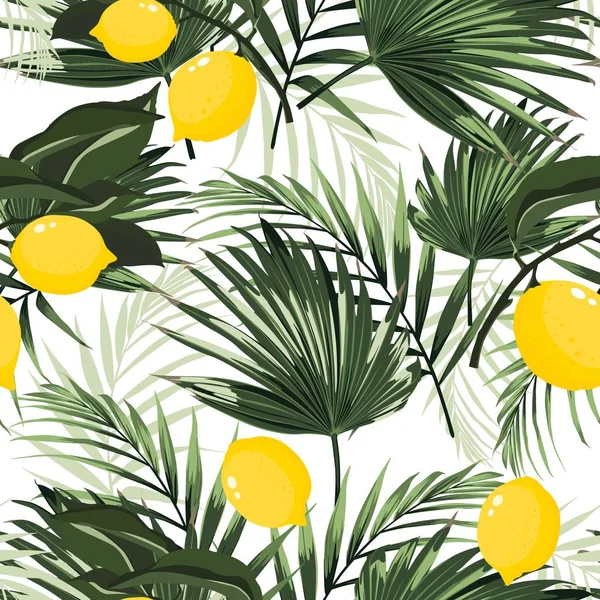 Ilustração Vetorial Belo Verão Padrão Floral Tropical Com Fundo Limões —  Vetores de Stock