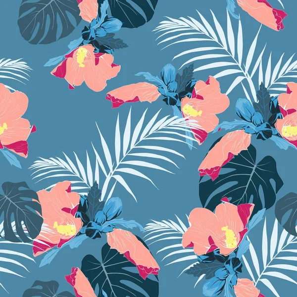 美丽的夏季热带花卉图案背景的矢量插图 — 图库矢量图片
