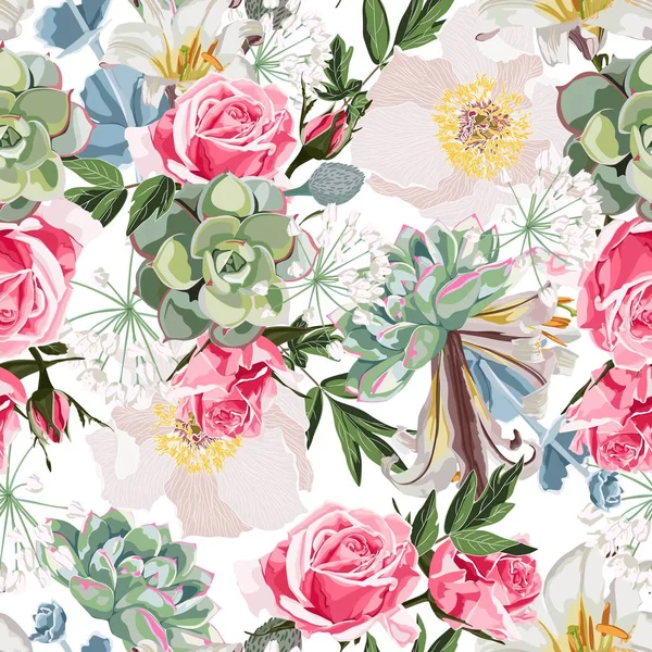 Vector Illustration Beautiful Flowers Pattern Background — Stock Vector