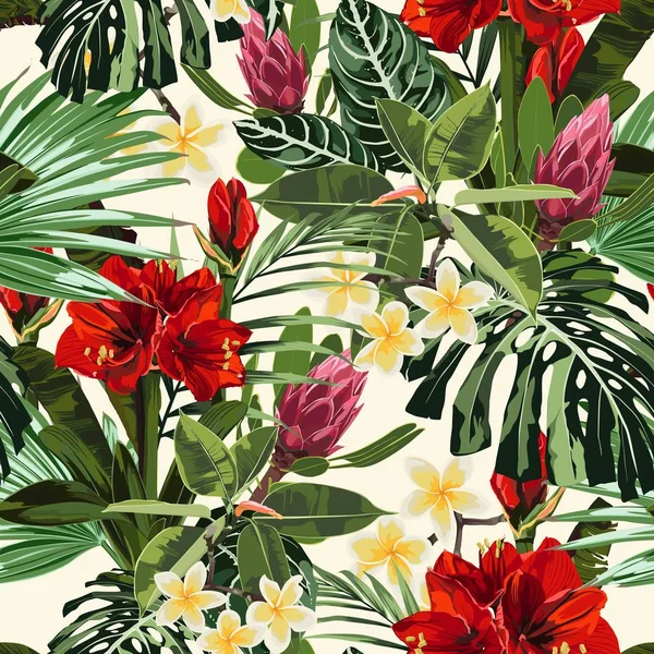 Vektor Illustration Der Schönen Sommer Tropischen Blumenmuster Hintergrund — Stockvektor