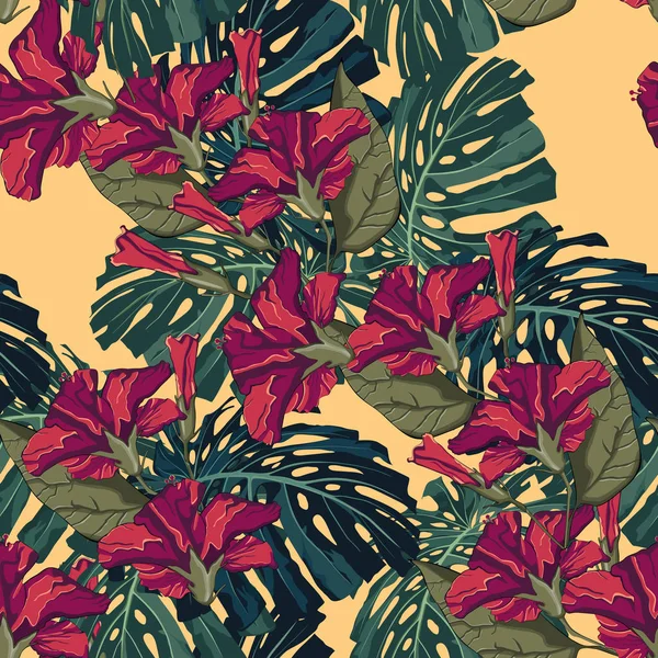 Vektor Illustration Der Schönen Sommer Tropischen Blumenmuster Hintergrund — Stockvektor