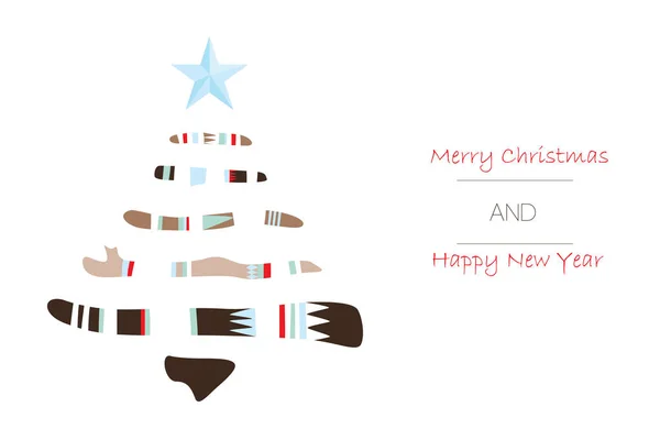 圣诞快乐和新年快乐贺卡与圣诞树在博霍风格 白色背景 — 图库矢量图片