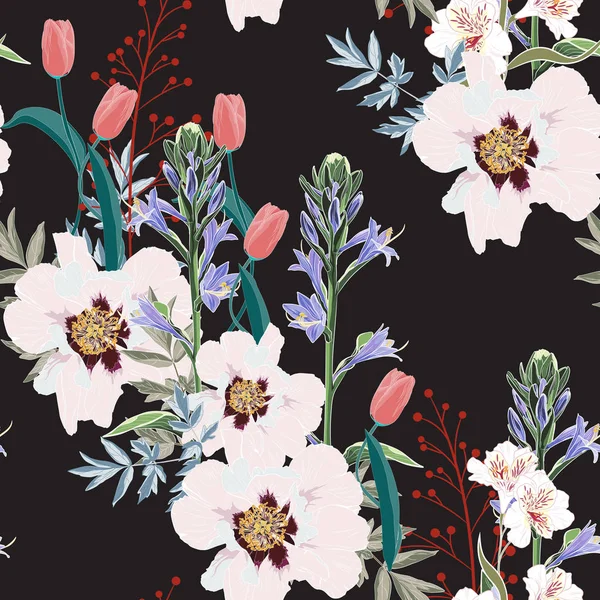 美しい花柄の背景のベクトルイラスト — ストックベクタ
