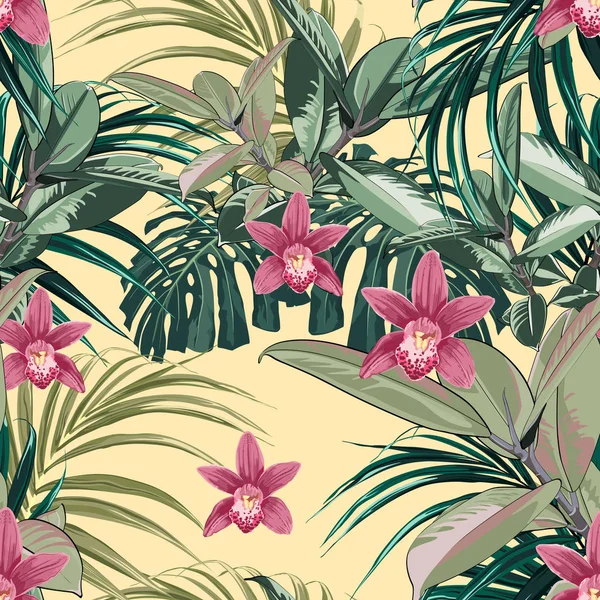 Ilustración Vectorial Fondo Patrón Floral Tropical — Vector de stock