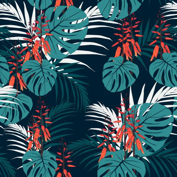 Ilustración Vectorial Fondo Patrón Floral Tropical — Vector de stock