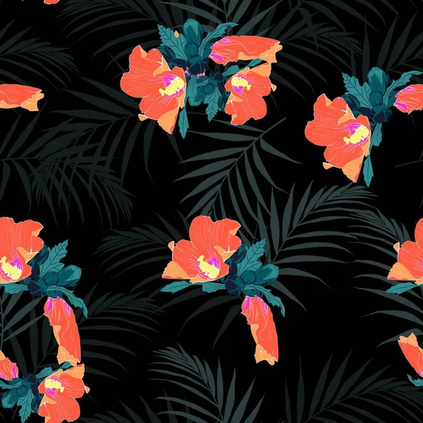 热带花卉图案背景的矢量插图 — 图库矢量图片