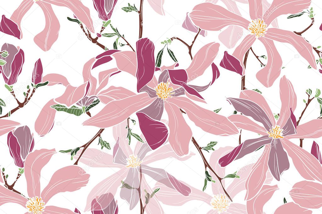 vector illustration of beautiful magnolia pattern background