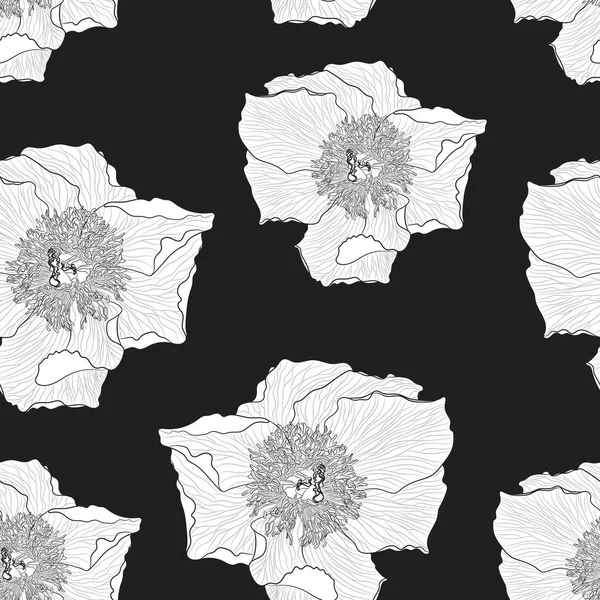 Μαύρο Και Άσπρο Floral Παιωνία Μοτίβο Λουλούδια Φόντο Γραφικό Εξαιρετική — Διανυσματικό Αρχείο