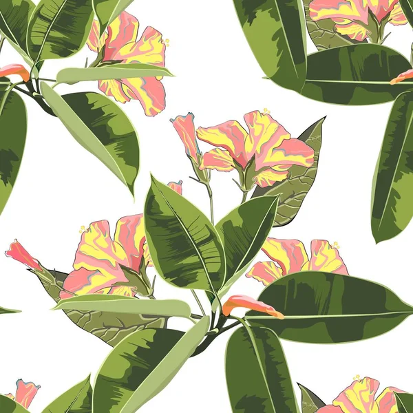 Beau Fond Motif Floral Sans Couture Avec Exotique Lumineux Ficus — Image vectorielle