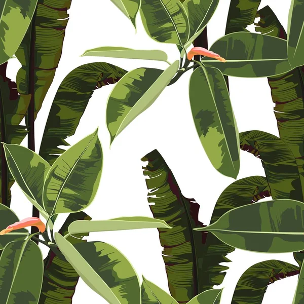 Fundo Padrão Floral Sem Costura Bonita Com Tropical Brilhante Ficus — Vetor de Stock