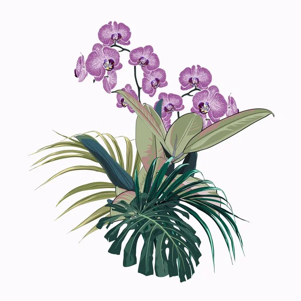 Hand Ertränken Orchideenblüten Nahtloses Muster Sich Wiederholende Textur Mit Violetten — Stockvektor