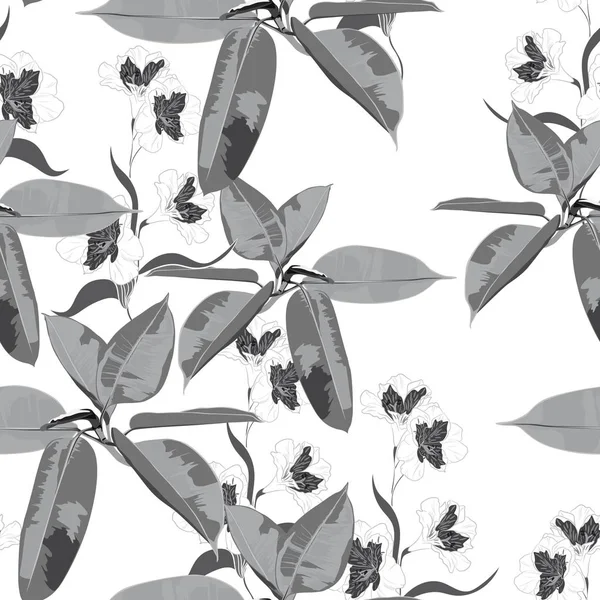 Plante Tropicale Ficus Fleurs Alstroemeria Motif Sans Couture Dans Style — Image vectorielle