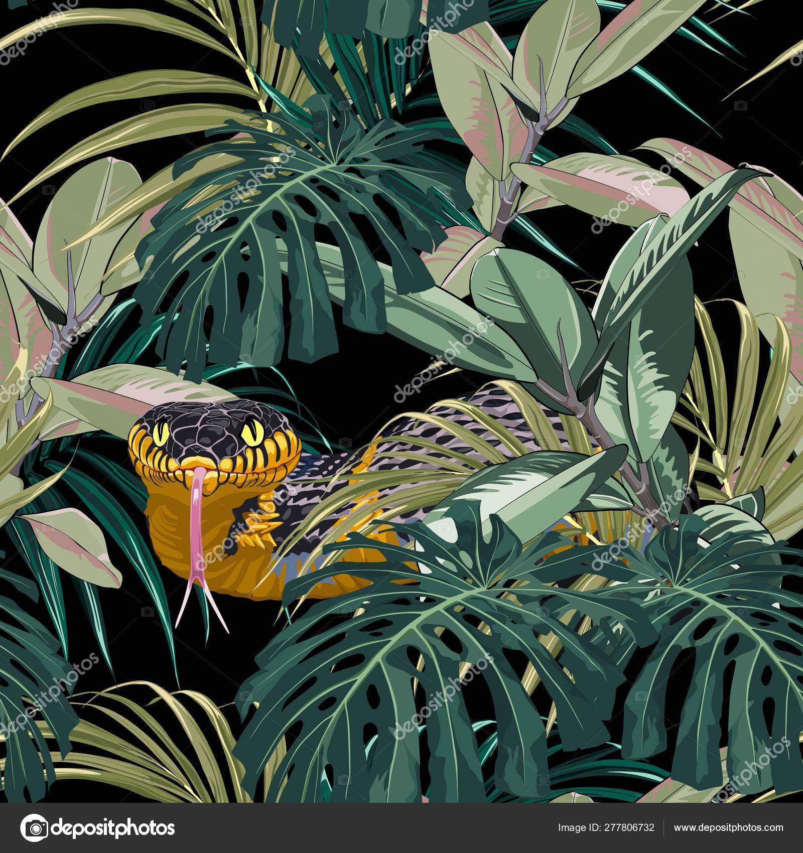 Nahtloses Hawaiianisches Muster Mit Heller Schlange Zwischen Tropischen  Blättern Auf Stock-Vektorbild von ©14jan092017 277806732, image size:1600x1700