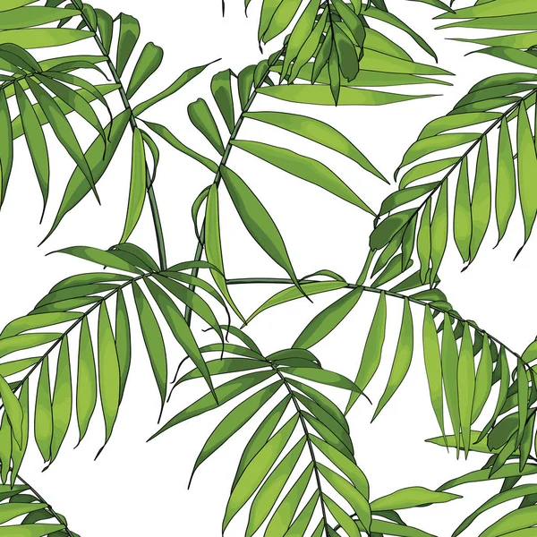Тропические Пальмовые Листья Джунгли Листья Бесшовные Цветочный Узор Белый Фон — стоковый вектор