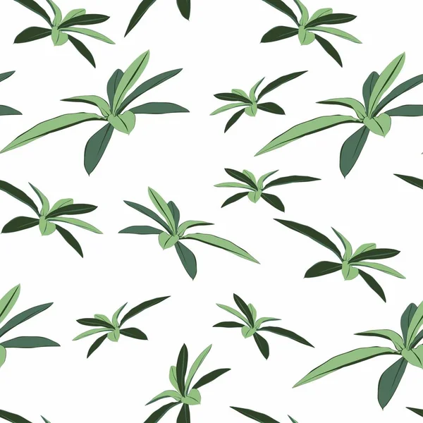 自然シームレスなパターン 手描きの熱帯夏の背景 緑の葉 — ストックベクタ