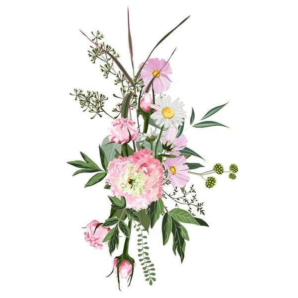 Elément Design Bouquet Floral Composition Fleur Rose Verdure Élément Concepteur — Image vectorielle