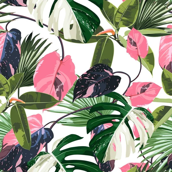 Patrón Sin Costuras Pintura Tropical Verano Con Rama Liana Rosa — Archivo Imágenes Vectoriales