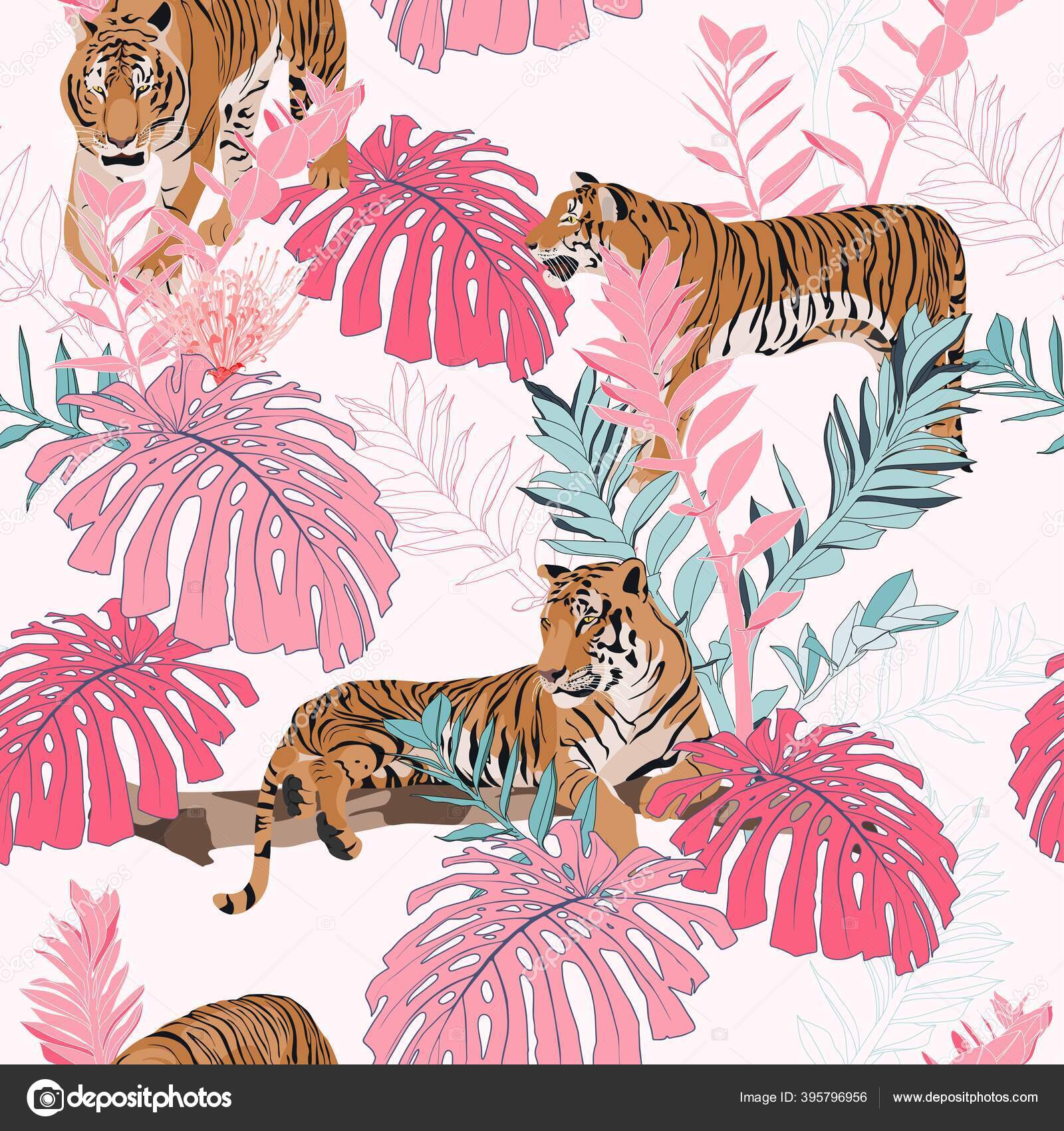 Exotic Tiger Animal Jungle Pattern Bright Tropical Leaves Illustration Seamless Stock Vector Image by ©14jan092017 #395796956 Exotic Tiger Animal Jungle Pattern Bright Tropical Leaves Illustration Seamless Stock Vector Image by ©14jan092017 #395796956
