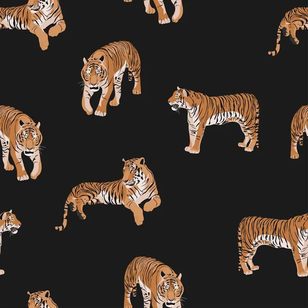 Экзотические Образцы Тигров Винтажные Фоновые Иллюстрации Бесшовный Узор Модные Обои — стоковый вектор