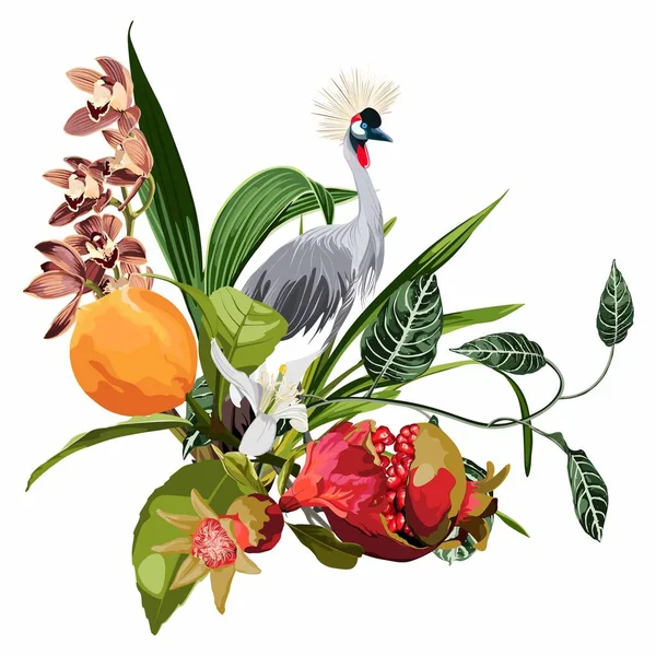 Elegante Florale Und Zoologische Komposition Ein Print Für Ein Shirt — Stockvektor