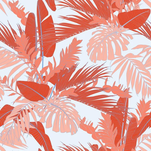 Vintage Orange Line Seamless Pattern Sketchy Tropical Palm Foliage Hand — Stock Vector