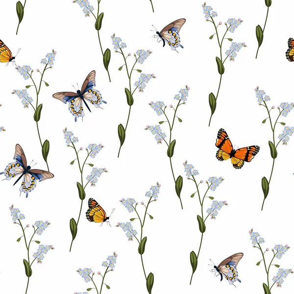 Unutma Beni Kelebeği Çiçeksiz Desenli Kelebekli Beyaz Arka Planda Unutma — Stok Vektör