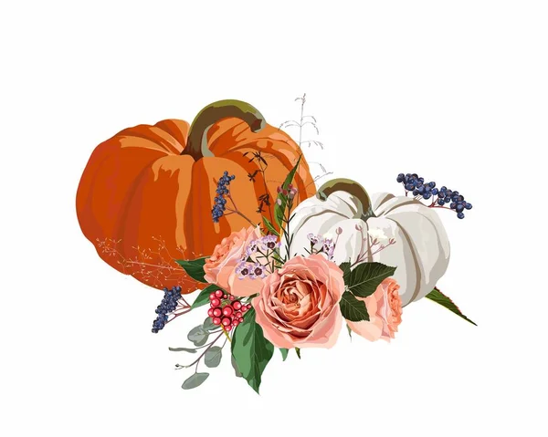 Joyeux Thanksgiving Floral Aquarelle Style Conception Carte Souhaits Saison Automne — Image vectorielle