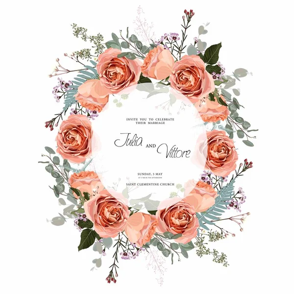 Hochzeitseinladung Florale Einladung Danke Moderne Karte Rsvp Design Mit Cremigen — Stockvektor