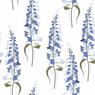 Floral seamless pattern. Flower background. Floral seamless texture with flowers delphinium on white background. clipart