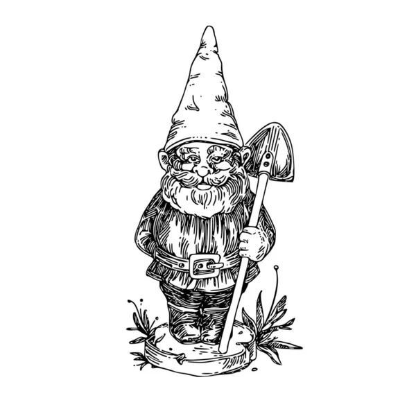Figura ogrodowy GNOME z łopata. — Wektor stockowy