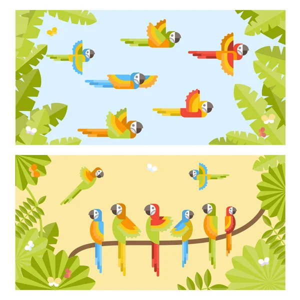 Two colorful background with parrots. — Stock Vector